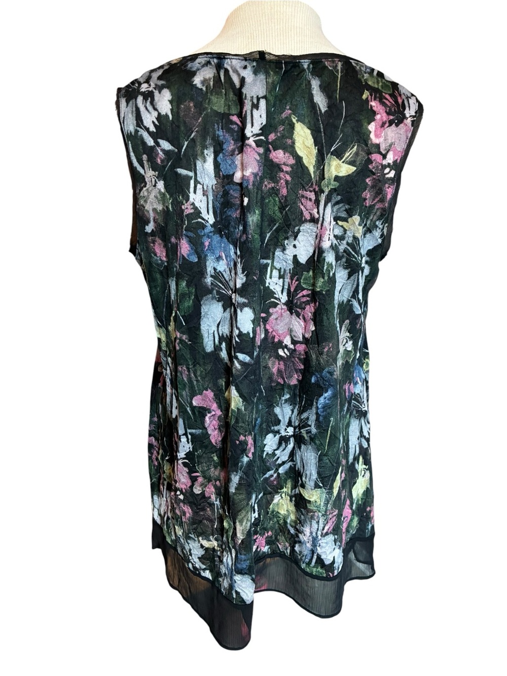 Floral Sheer Layered Sleeveless Top - with frayed lace neckline Black/Multi - Picture 2 of 5